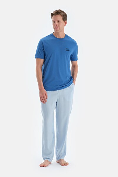Dagi Sax Blue Print Detail Short Sleeve T-Shirt Pants Pajama Set