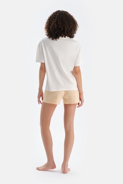 Dagi Ekru Baskı Detaylı Kısa Kollu Tişört Şort Pijama Takımı