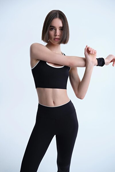 Dagi Black Active Women's Leggings with Waist Piping Detail