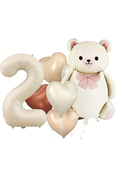 SİNDA Krem Renk Papyonlu Ayı Doğum Günü Partisi Konsepti - Bej, krem ve Çikol...