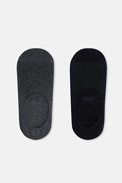 Dagi Черно-антрацит меланж мъжки 2-пакет невидими чорапи с райе