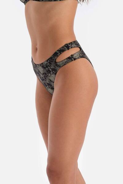 Dagi Black Leopard Detailed Regular Waist Bikini Bottom