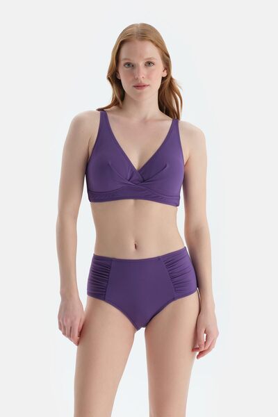 Dagi Purple Side Draped High Waist Bottom