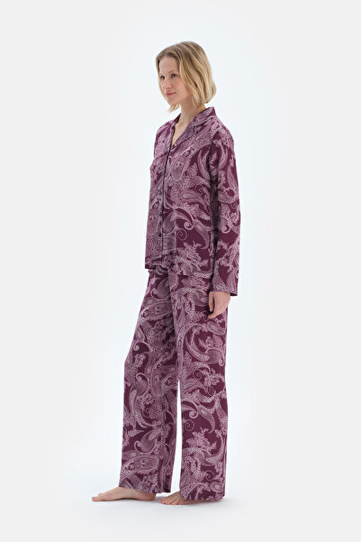 Dagi Mürdüm Şal Desenli Dokuma Pantolon Pijama Altı