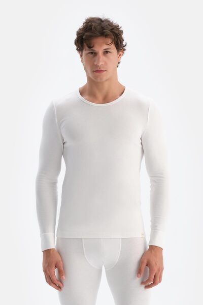 Dagi Ecru Crew Neck Long Sleeve Men's Thermal Underwear Single Top