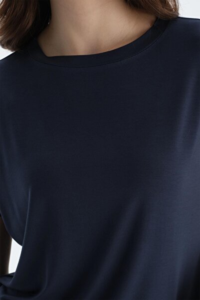 Dagi Navy Blue Off Shoulder Short Sleeve Viscose T-Shirt Shorts Pajama Set