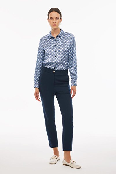 Perspective Navy Blue Carins Regular Fit Women's Trousers - Standard Size