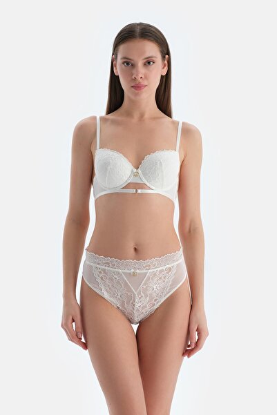 Dagi Λευκό δαντελένιο βραζιλιάνικο εσώρουχο με ψηλή μέση