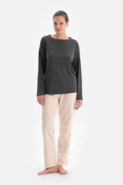 Dagi Anthracite γυναικείο μπλουζάκι πιτζάμα με λαιμόκοψη
