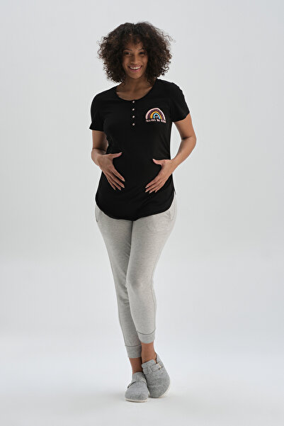 Dagi Μαύρο βαμβακερό μπλουζάκι εγκυμοσύνης