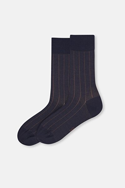 Dagi Navy Blue Men's Mercerized Line Pattern Cotton Socks