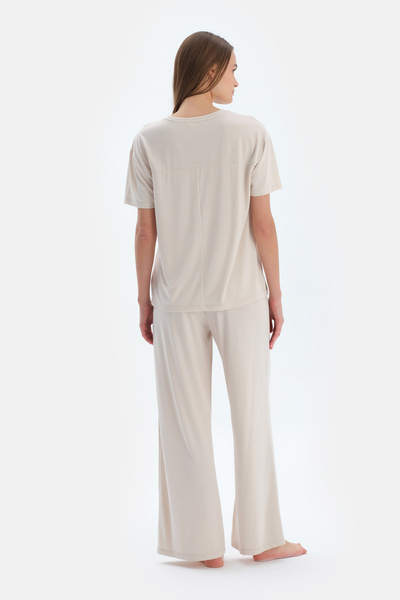 Dagi Basic Modal Trousers with Cream Pockets