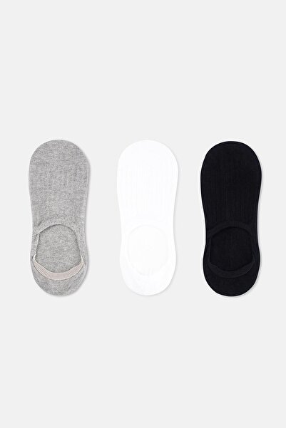 Dagi White-Grey Melange-Black Women's 3-Piece Invisible Socks
