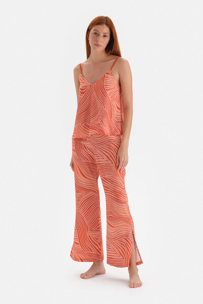 Dagi Сатенен пижамен комплект с щампа с каишка Tile Meter