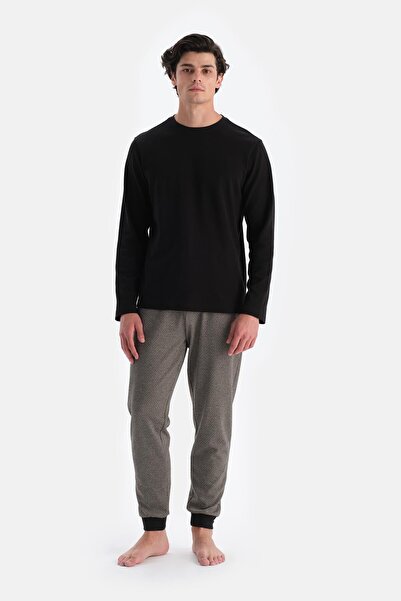 Dagi Μαύρο Σετ Πυτζάμες με μακρυμάνικο λαιμόκοψη με έξι σχέδια