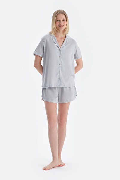 Dagi Light Gray Cool Touch Short Sleeve Woven Shirt with Piping