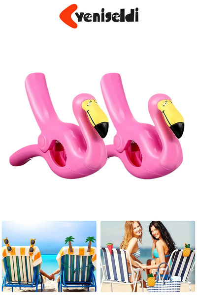 Yenigeldi 2 Pcs Pink Flamingo Beach Towel Pegs Clips - Strong Grip and Portable