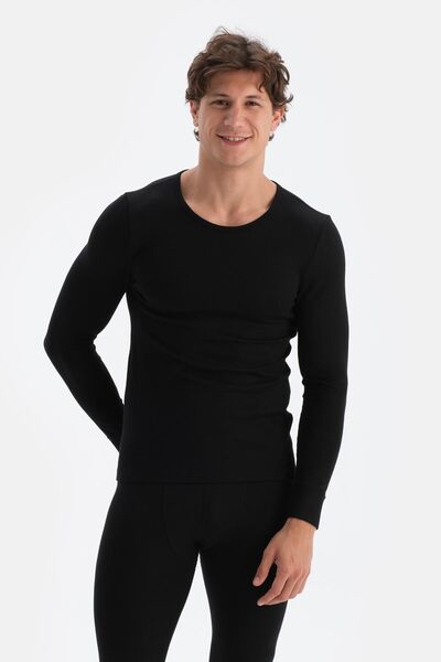 Dagi Black Crew Neck Long Sleeve Men's Thermal Underwear Single Top