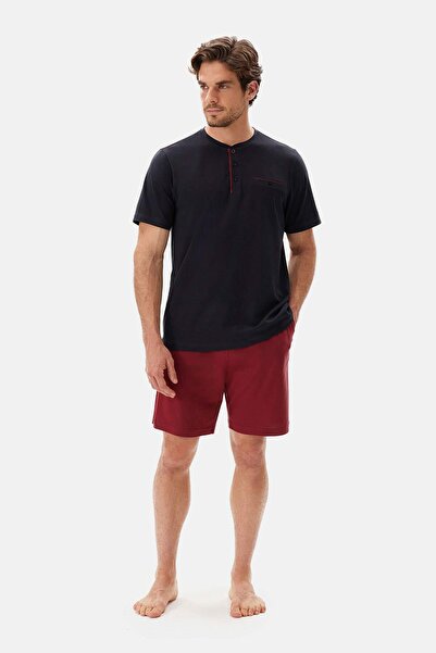 Dagi Lacivert Yarım Patlı Kısa Kollu Şort Pijama Takımı