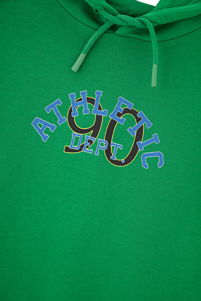 Dagi Green Hooded Slogan Printed Unisex Sweatshirt