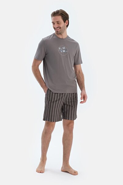 Dagi طقم بيجامة تي شيرت قصير الأكمام باللون الرمادي مع تفاصيل طباعة