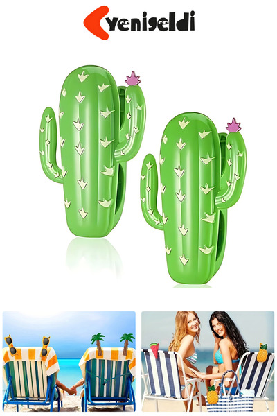 Yenigeldi 2 Pcs Cactus Beach Towel Peg Clips - Fun, Wind-Resistant and Strong Hold