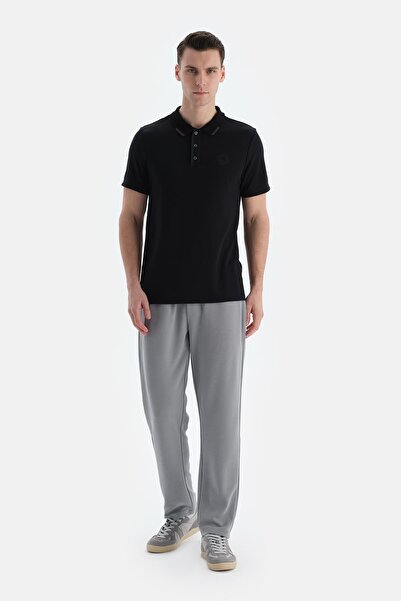 Dagi Μαύρο ανδρικό μπλουζάκι με κουμπιά Modal