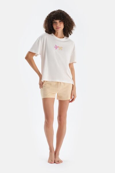 Dagi Ekru Baskı Detaylı Kısa Kollu Tişört Şort Pijama Takımı