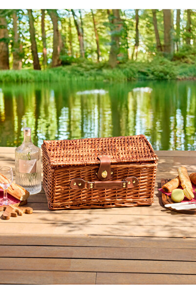 Perotti Cestino Italy 4 Kişilik Hasır, Ekose Desen Astarlı, Aksesuar Sepeti Ile Taşınabilir Piknik Sepeti