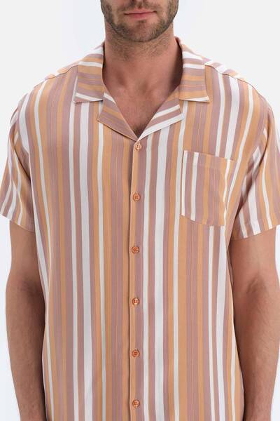 Dagi Καφέ ριγέ πουκάμισο γιακά σορτς υφαντό σετ πιτζάμες