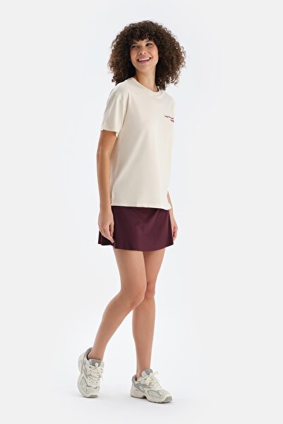 Dagi Ecru Women's Slogan Printed T-Shirt