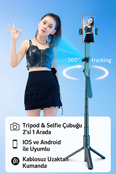 Coverzone Tripod & Selfie Çubuğu - Bluetooth, 180cm Teleskopik, Katlanır, 360...