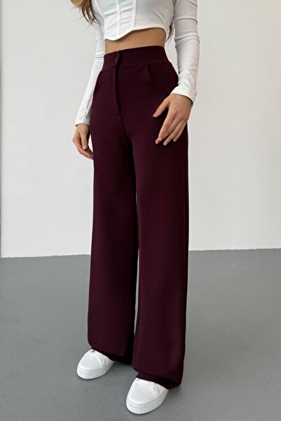 BİKELİFE Dámské volné široké kalhoty Claret Red Lycra Palazzo