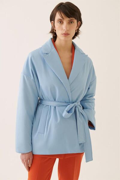 Perspective Trevor Comfortable Jacket Collar Short Length Blue Color Women's Coat