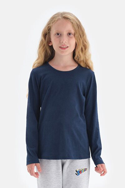 Dagi Tricou cu mânecă lungă, cu decolteu, în albastru bleumarin