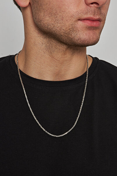 Ventino Silver 2mm Kral Kare 925 Ayar Gümüş Erkek Zincir Kolye Vek-3008