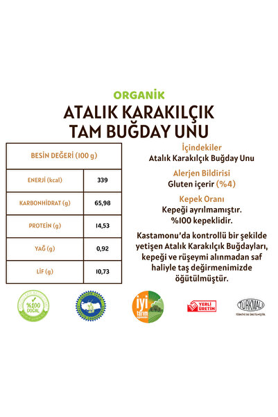 Değirmenden Organik Atalık Karakılçık Tam Buğday Unu - 5 Kilo