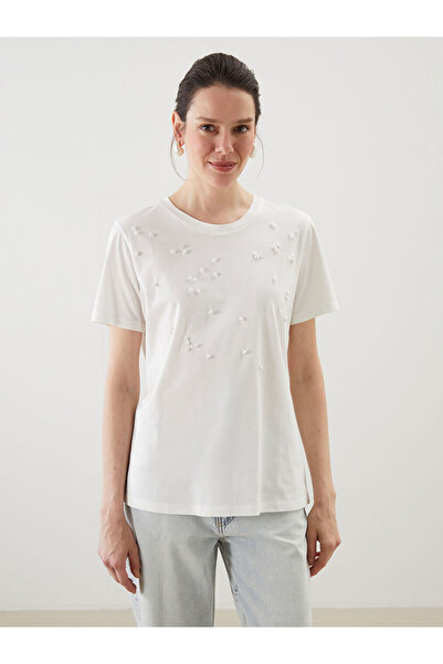 LC Waikiki Γυναικείο T-Shirt με Κολάρο Crew Neck και Κεντήματα από Χάντρες