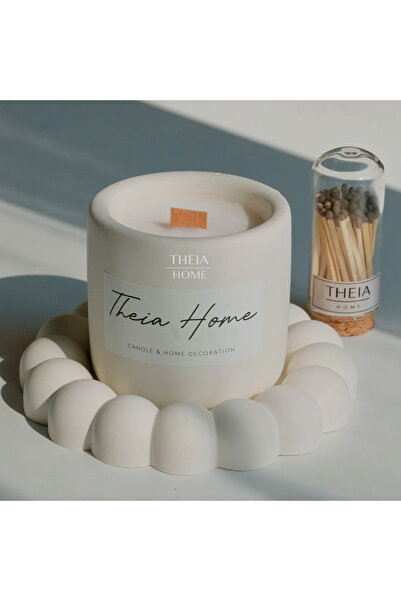 THEIA HOME No 2 Set Beton Saksılı Soya Mum- Çiçek Tabak Ve Kibrit Seti