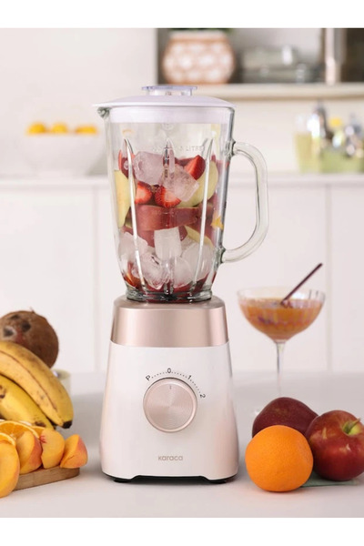 Karaca Paslanmaz Çelik Bıçaklar ile Buz Kırıcı 1,5 Lt Cam Sürahili Smoothie Blender Krem