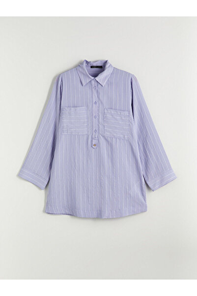 LC Waikiki Lcwaikiki Classic Purple Shirt Collar Striped Women's Tunic