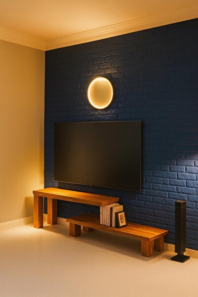 pinoxi Masif Ahşap Tv Sehpası 2 Katlı 120 Cm Doğal Ahşap Eskitme Ceviz Renk