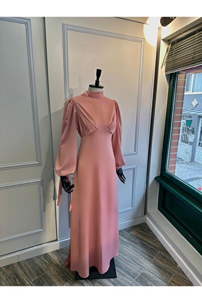 Guer Fashion Alya Balloon Sleeve Hijab Evening Dress Powder