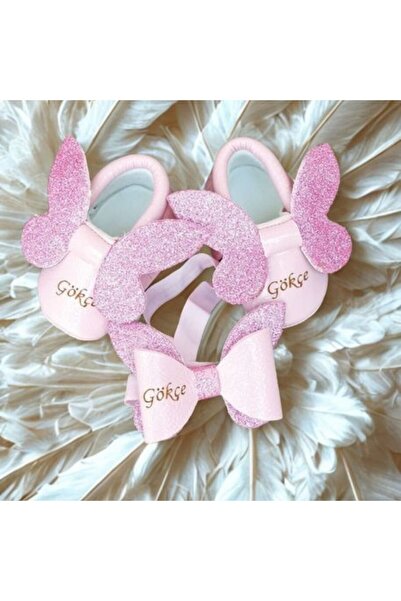 Baby Bebeğinize Özel Pembe Simli Ayakkabı + Saç Bandı