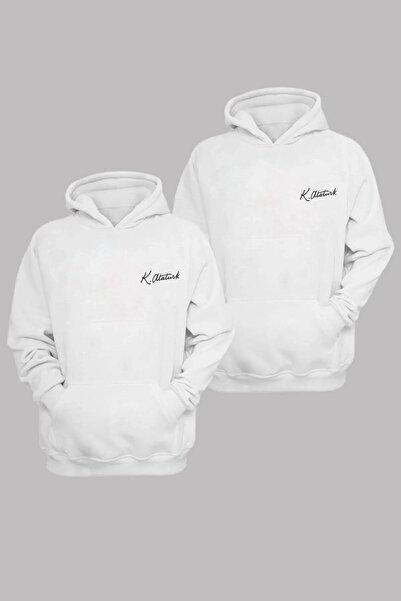 Jooy Company Αγαπητέ Ζευγάρι Συνδυασμοί Atatürk Signature 2 Merch Λευκό φούτερ με κουκούλα