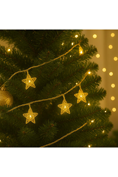 Technojet Dekoratif Yıldız Model Gold Metal Şerit Led Yılbaşı Ağaç Süsleme (10'lu)