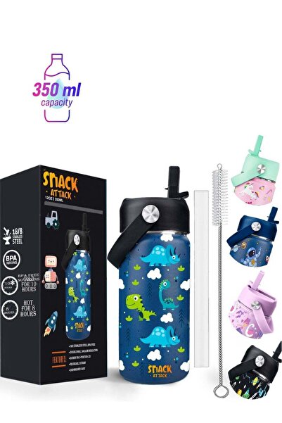 Snack Attack زجاجة مياه معزولة للأطفال من SA Kids للمدرسة مع غطاء من القش، زج...