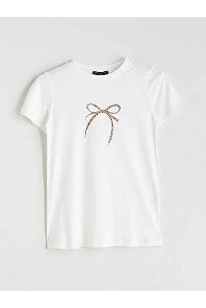 LC Waikiki Γυναικείο μπλουζάκι με στάμπα με λαιμόκοψη