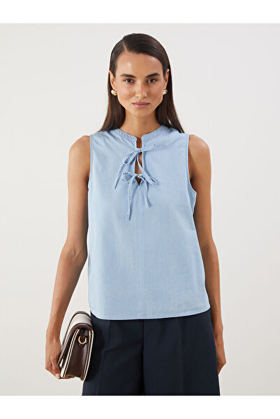 LC Waikiki Bluză din denim indigo cu guler tip choker