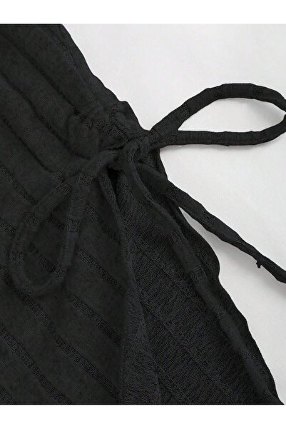 Marin Star Fekete rugalmas Lycra aszimmetrikus pánt nélküli öltöny - oldalsó összegyűjtött